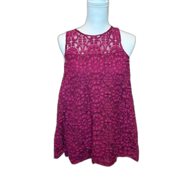 Free People Boho Purple Maroon Lace Babydoll Tank Top Size XS Long Flowy - Picture 1 of 8